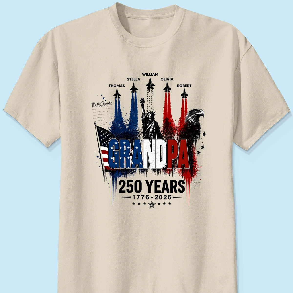 Strong Proud Grandpa Jet Fighter America 250th Anniversary - Personalized Shirt - Father's Day Gift For Dad, Grandpa