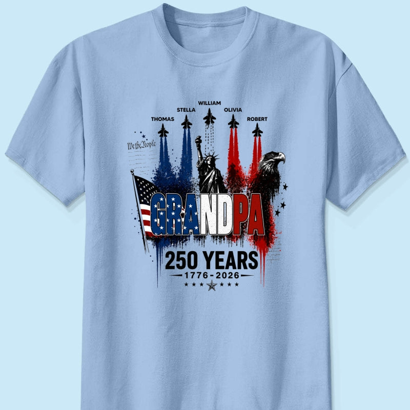 Strong Proud Grandpa Jet Fighter America 250th Anniversary - Personalized Shirt - Father's Day Gift For Dad, Grandpa