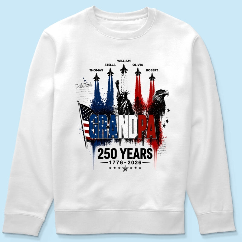 Strong Proud Grandpa Jet Fighter America 250th Anniversary - Personalized Shirt - Father's Day Gift For Dad, Grandpa