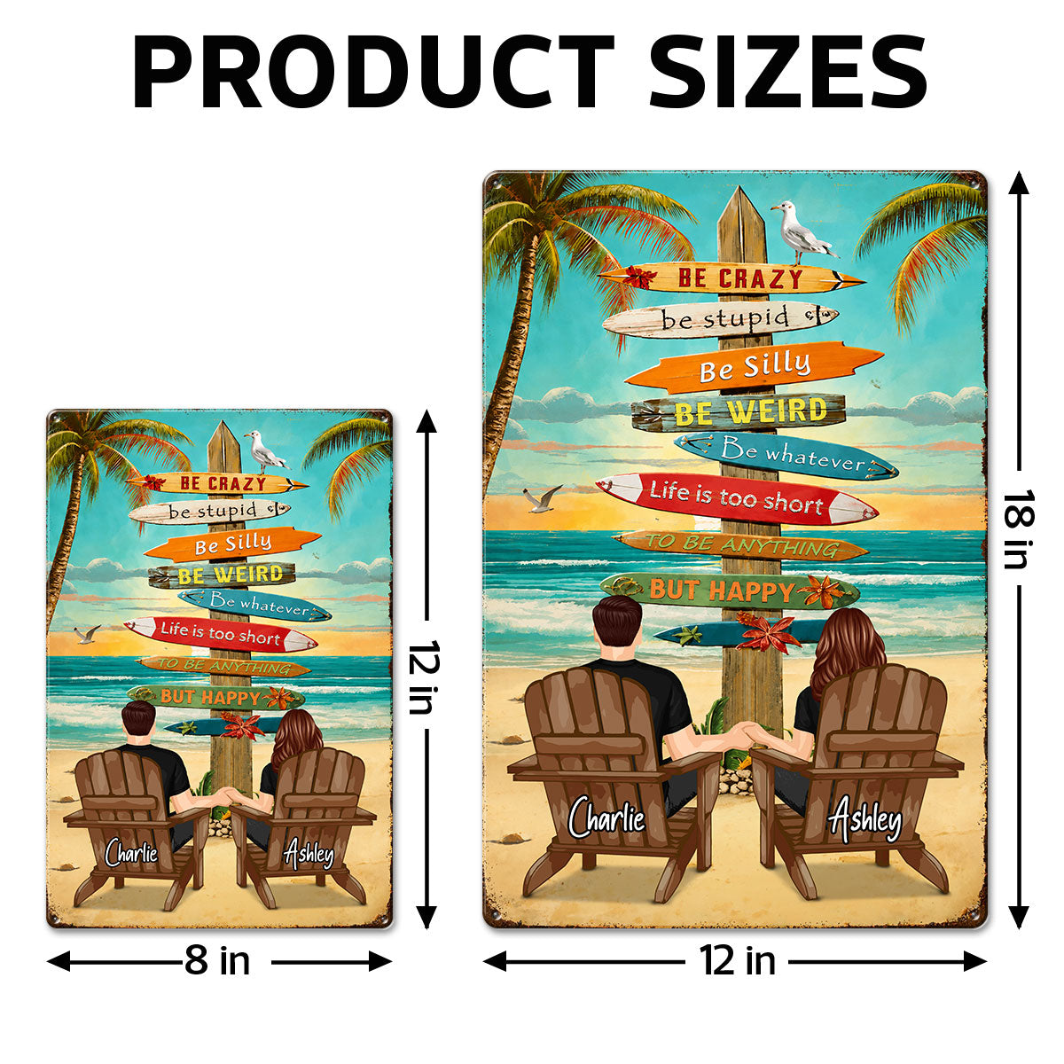 Couple Tropical Beach - Personalized Metal Sign - Gift For Couple, Summer Decorations