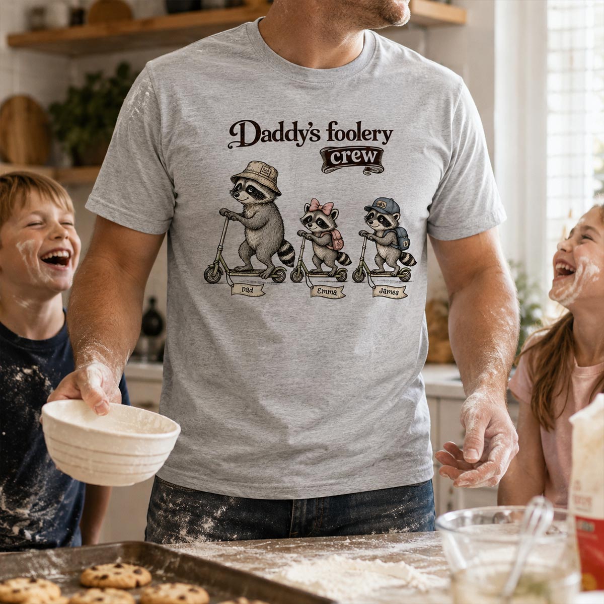 Off To Commit Dad Foolery Raccoon Dad & Kids - Personalized Shirt - Funny Father's Day Shirt For Husband
