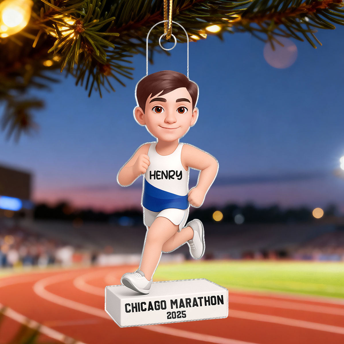 3D Effect Christmas Boy Girl Running - Personalized Acrylic Ornament - Gift For Runners, Running Lovers, Marathon Finishers, Grandson, Granddaughter