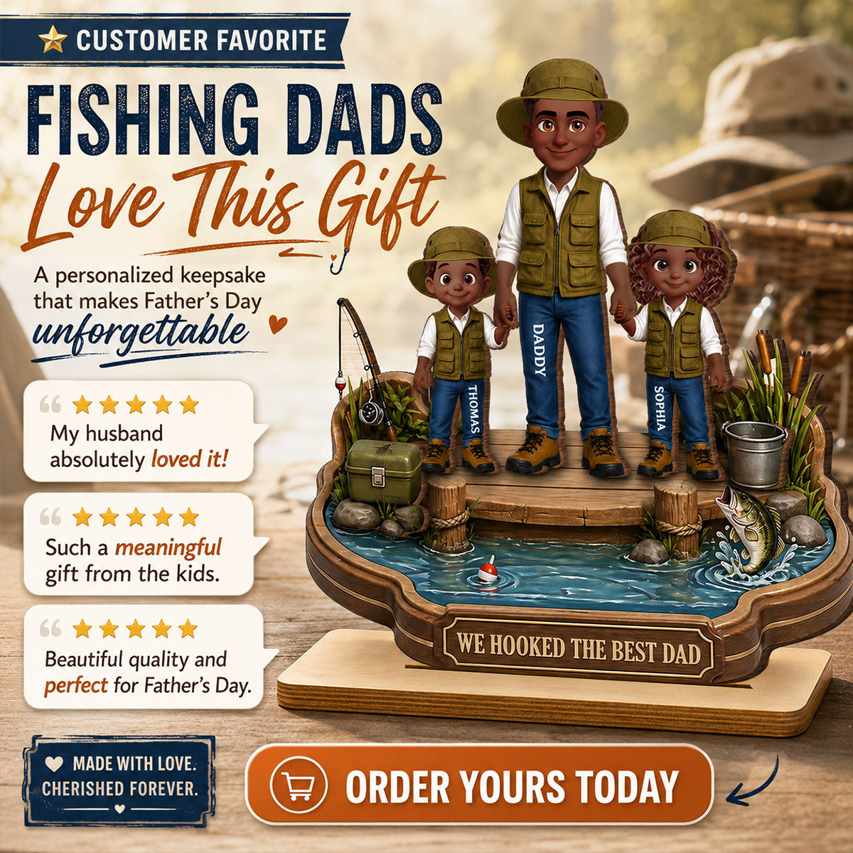 Dad's Little Fishing Partners - Personalized 2-Layered Wooden Plaque - Heartfelt Gift For Fishing Dad, Gift For Husband