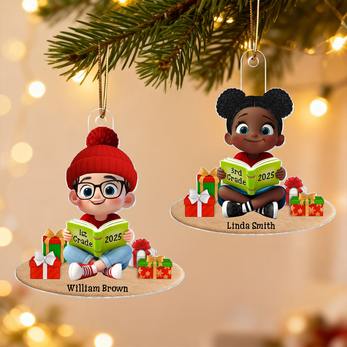 3D Effect Kid Reading Book - Personalized Acrylic Ornament - Christmas Gift For Book Lover, Bookworm, Book Club Gift