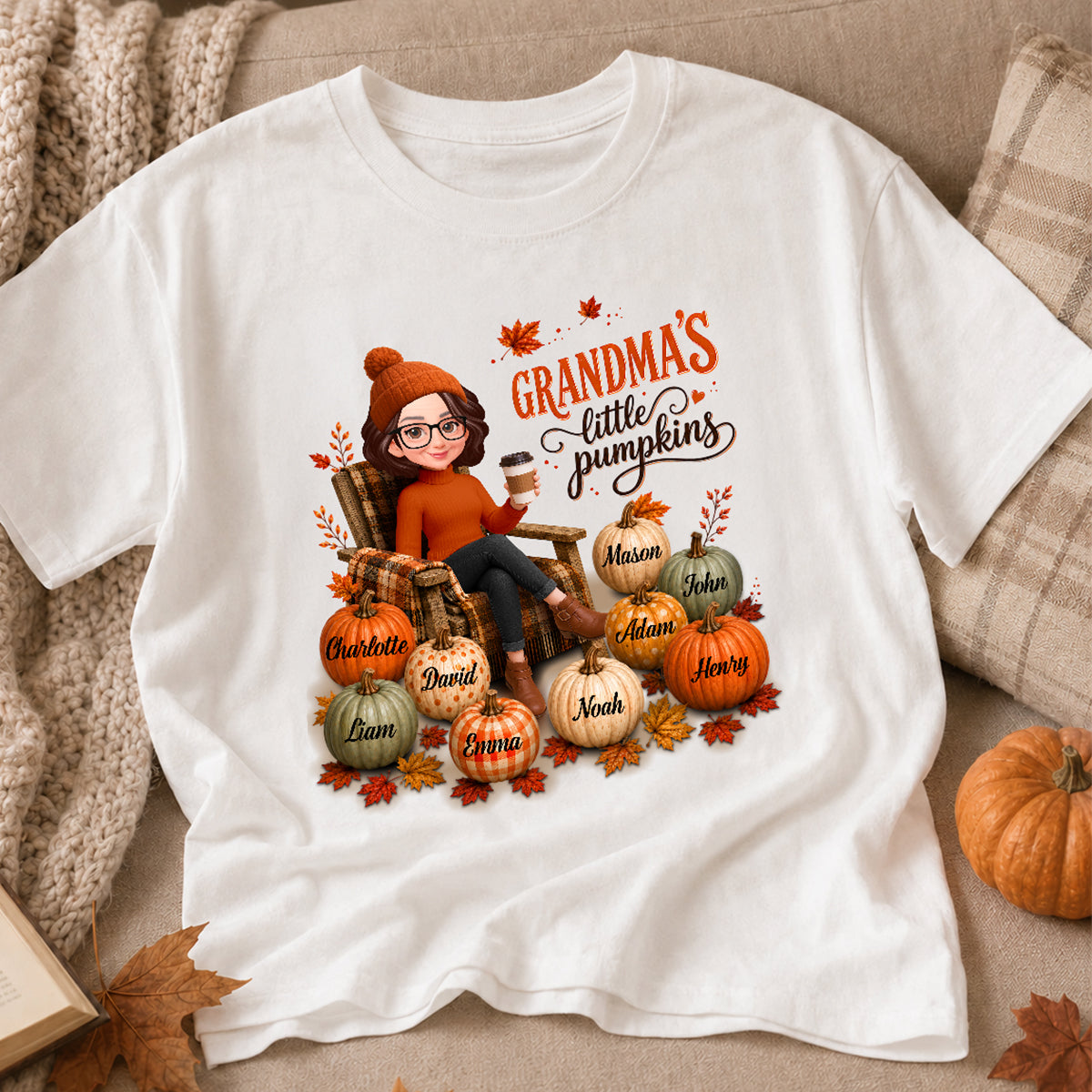 Grandma's Little Pumpkins - Personalized Shirt - Trendy Fall Tee for Grandma