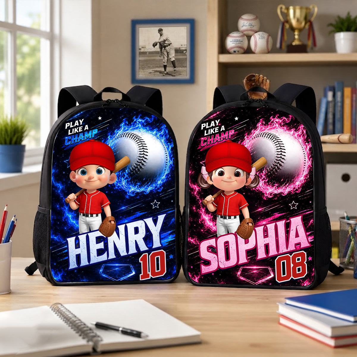 Baseball Trendy Design Backpack for Boys Girls - Personalized Backpack - Back to School Gift for Daughter, Son