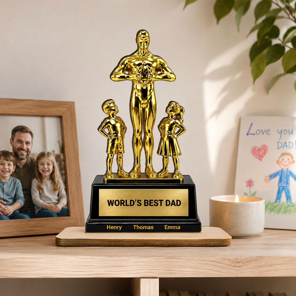 World's Best Dad Trophy - Personalized 2-Layered Wooden Plaque -  Gift for Dad, Husband
