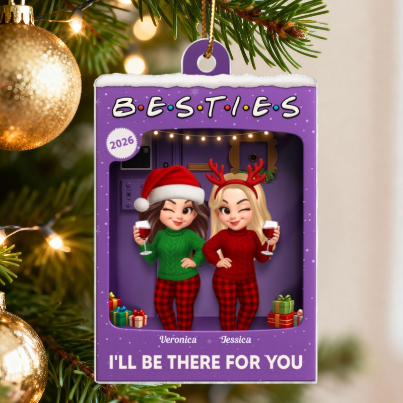 3D Effect Pretty Girl Best Friends Purple Toy Box Style - Personalized Acrylic Ornament - Christmas Gift For Besties