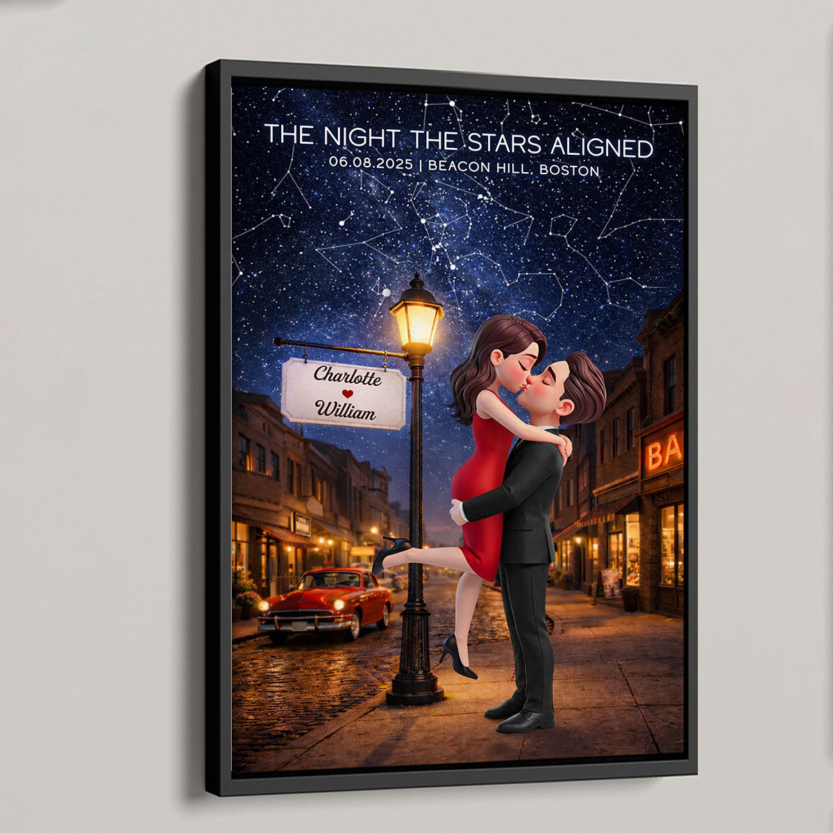 Eternal Love Couple Hugging Kissing Custom Star Map Anniversary Date - Personalized Poster - Valentine's Day Gift For Couple