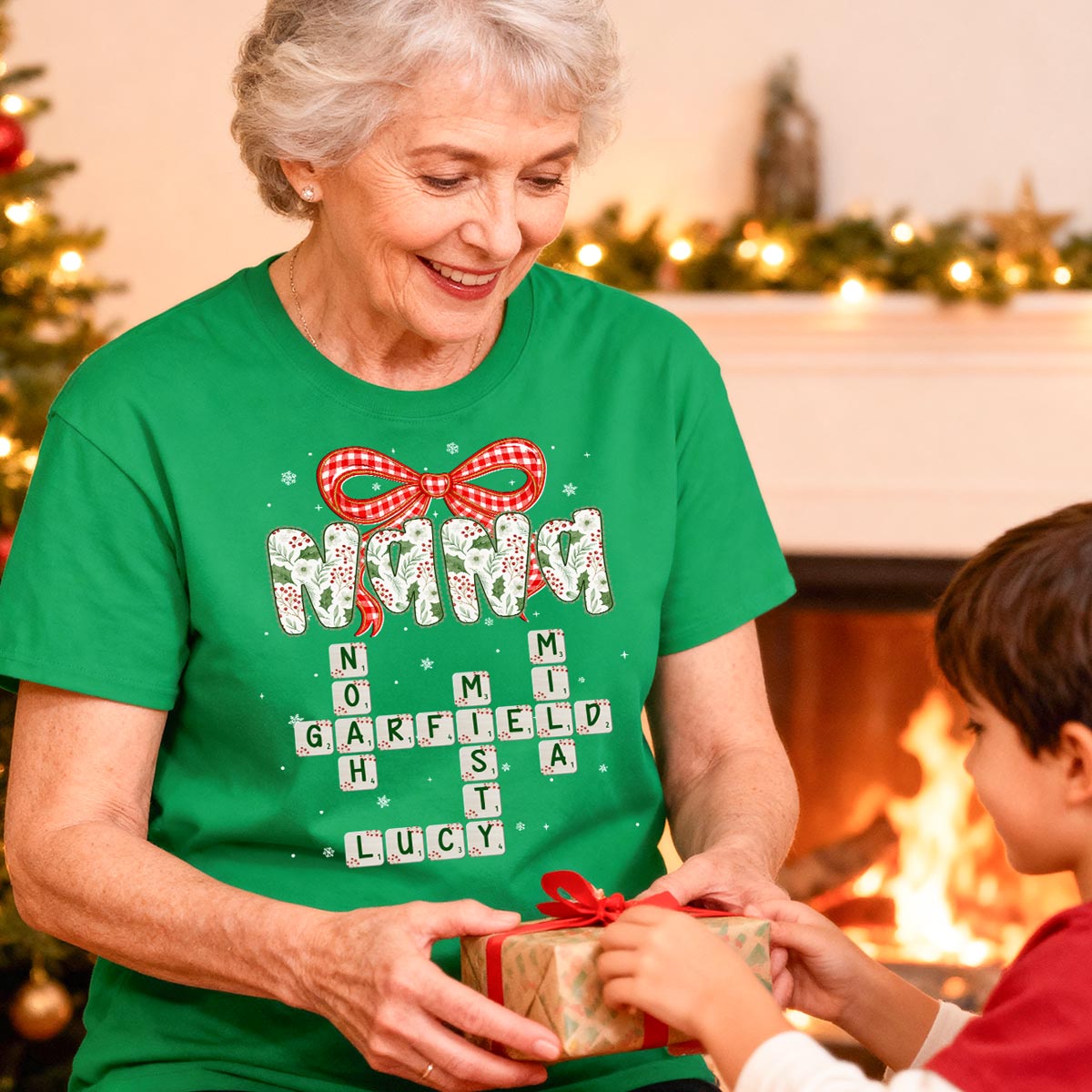 Grandma Coquette Floral Christmas Pattern Crossword Puzzle Art - Personalized Shirt