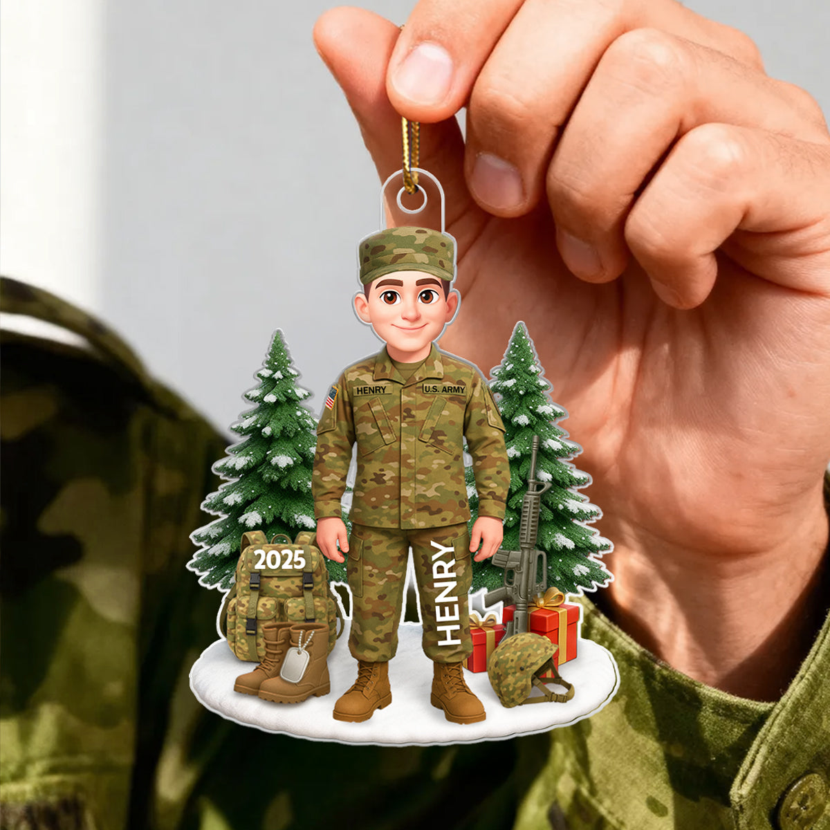 3D Effect Proud Soldier - Personalized Acrylic Ornament - Special Chritsmas Gift For The Brave Soldier