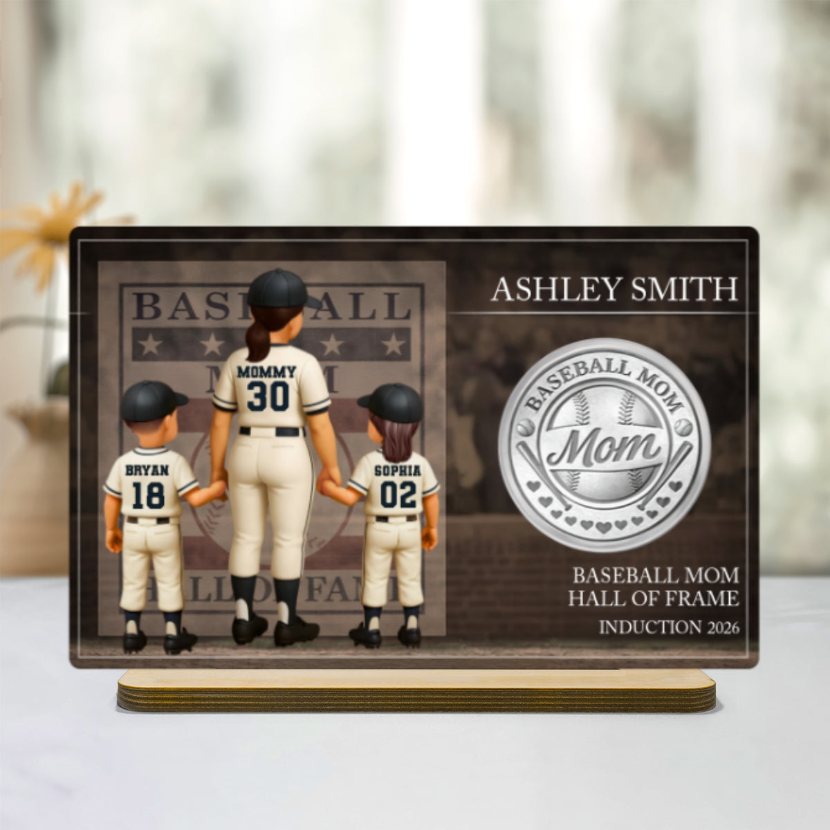 Baseball Mom Hall Of Fame - Personalized 2-Layered Wooden Plaque - Mother's Day Gift, Gift For Mom
