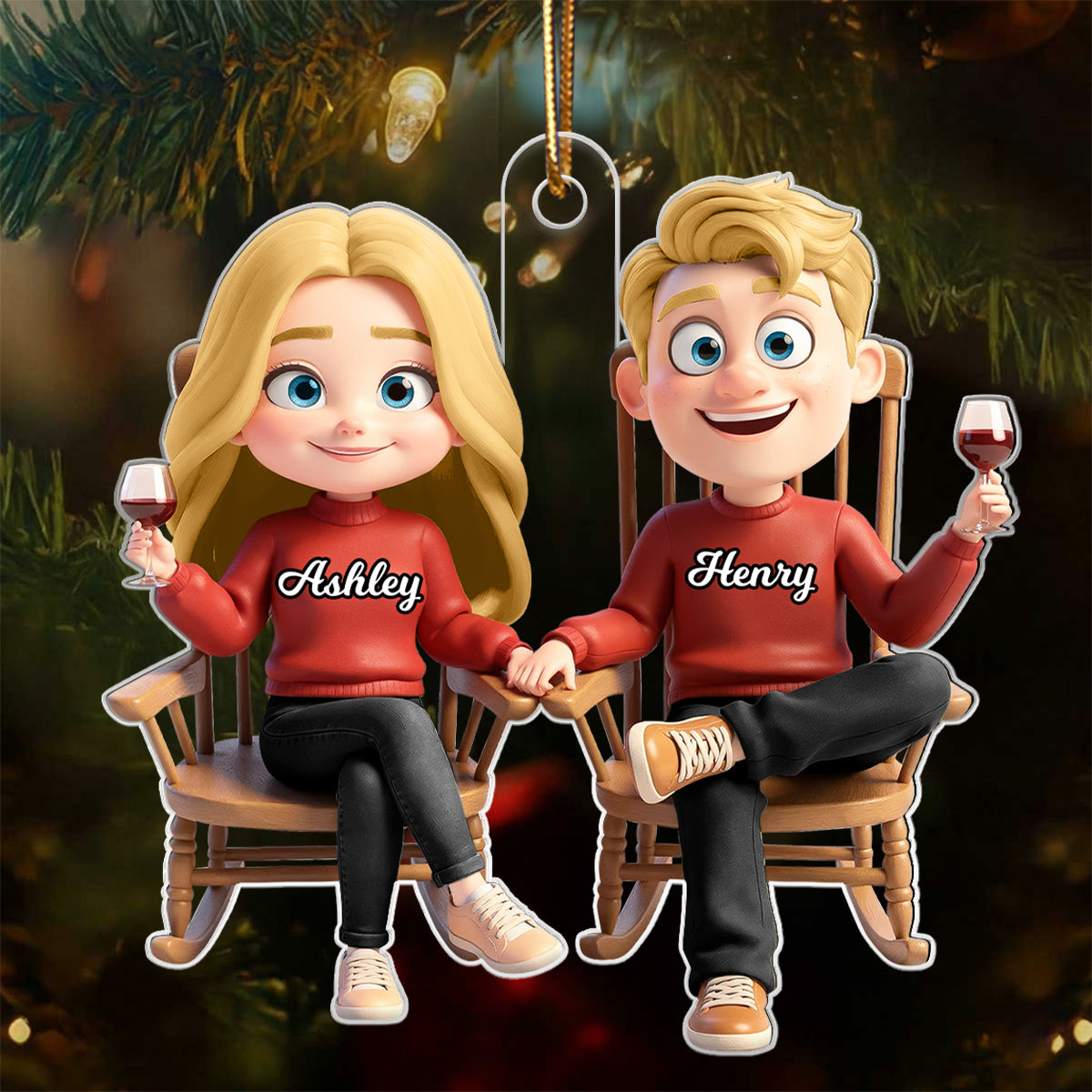 His and Hers Couple Sitting on Rocking Chair - Personalized Acrylic Ornament - Christmas Gift for him, Gift for her
