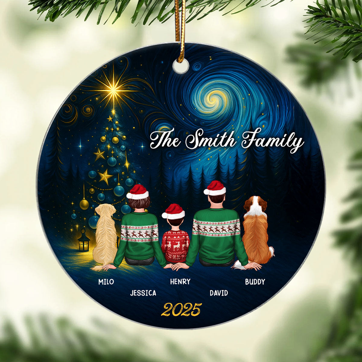 Starry Night Family - Personalized Acrylic Ornament - Unique Christmas Gift For Family