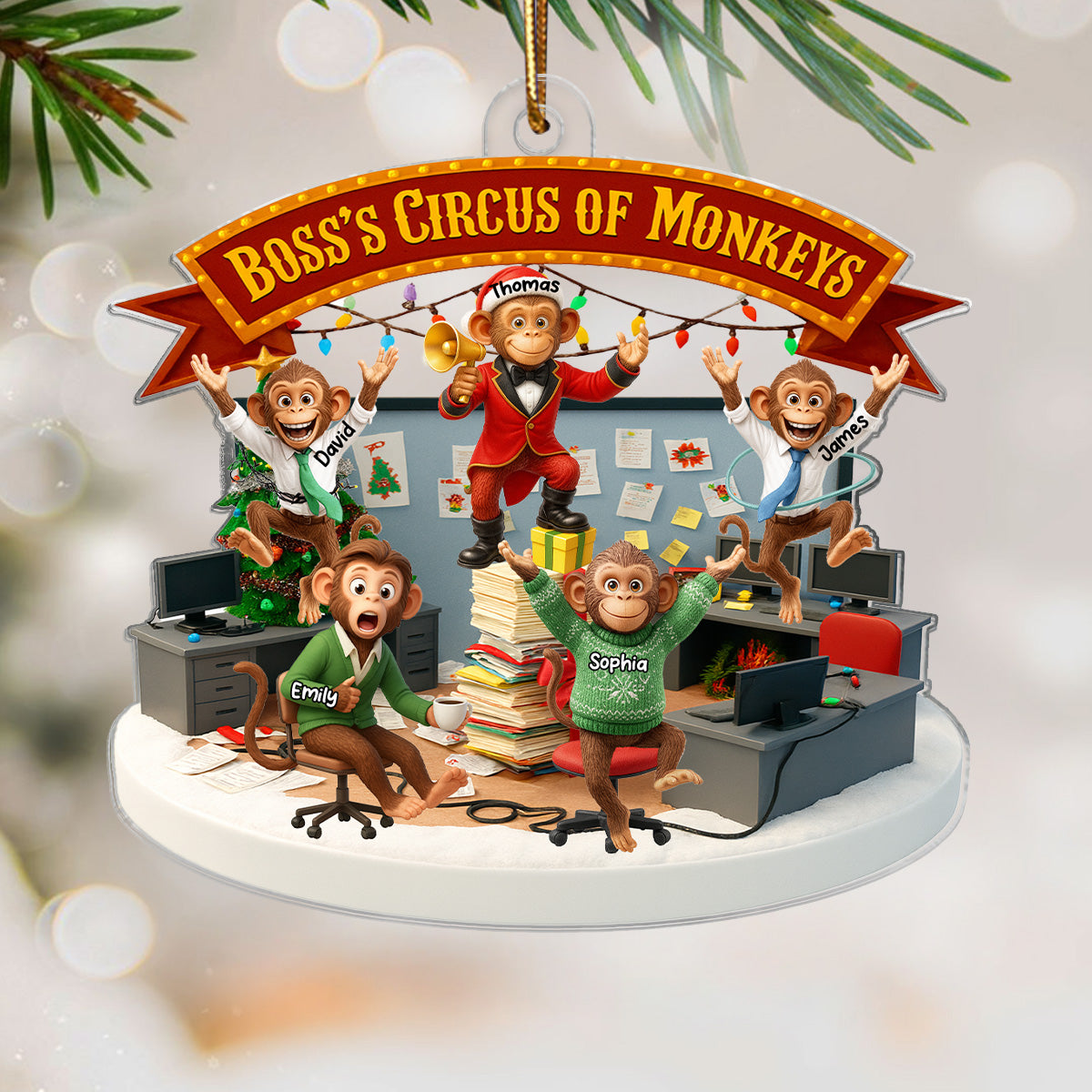Boss's Circus Of Monkeys - Personalized Acrylic Ornament - Funny Gift For Boss, White Elephant Gift, Coworker