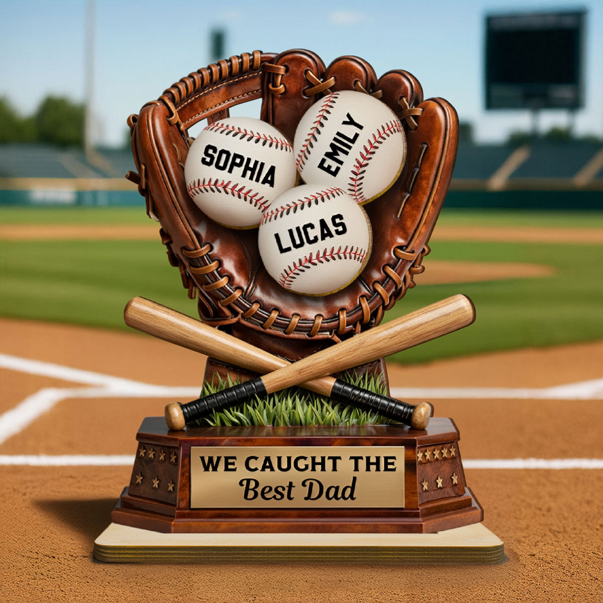 We Caught The Best Dad, Baseball Dad - Personalized 2-Layered Wooden Plaque -  Gift for Dad, Husband