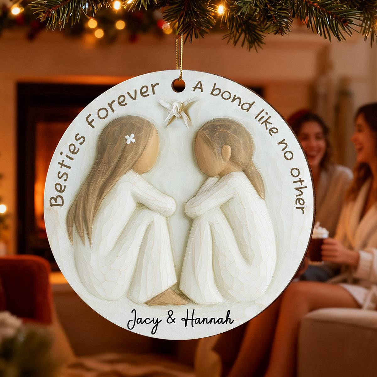A Bond Like No Other Besties 3D Effect - Personalized Wooden Ornament - Gift For Best Friend
