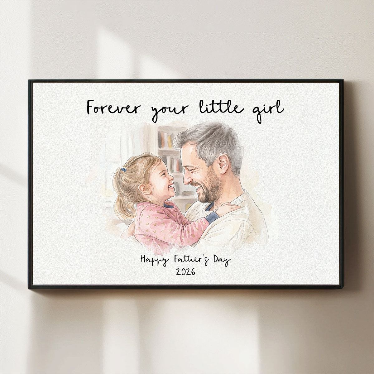 Dad Daughter Son Custom Watercolor Portrait from Photo - Personalized Poster - Father's Day Gift for Him