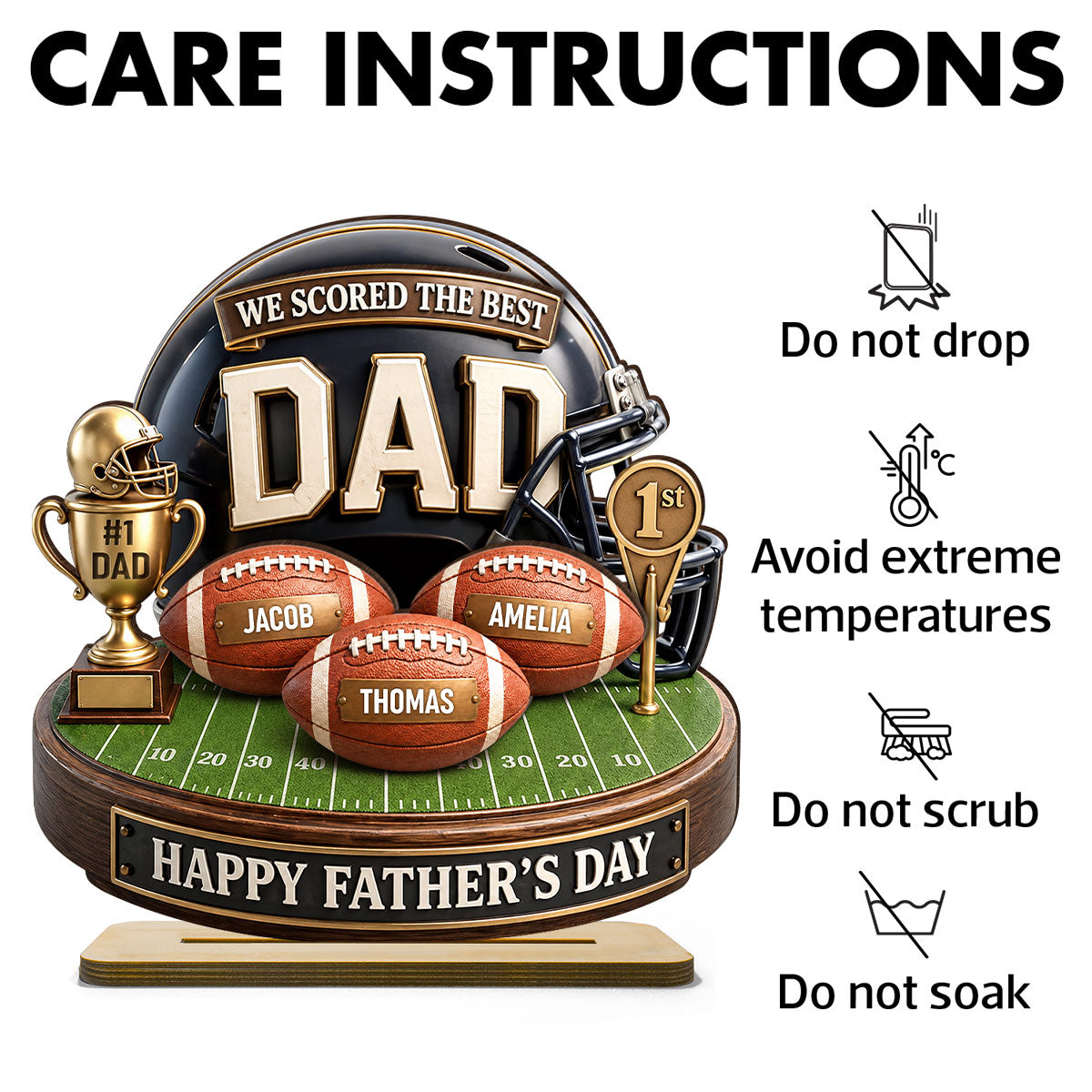 We Scored The Best Dad American Football Trophy - Personalized 2-Layered Wooden Plaque - Heartfelt Gift For Football Dad, Gift For Husband