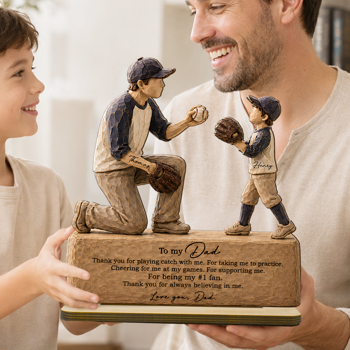 To My Baseball Dad Thanks for Playing Catch with Me - Personalized 2-Layered Wooden Plaque -  Gift for Dad from Son