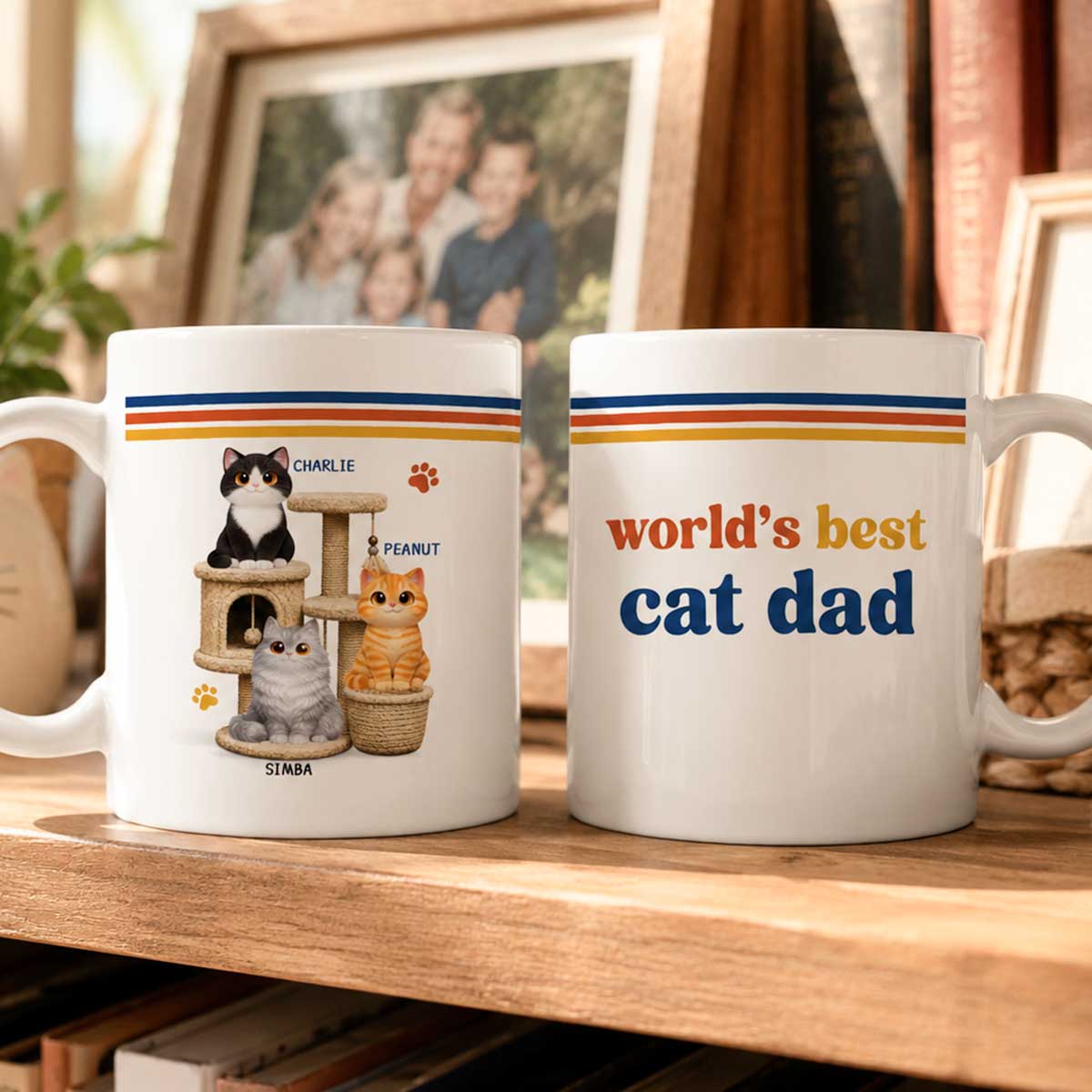 World's Best Cat Dad Retro 70s Style Cat Tree - Personalized Mug - Father's Day Gift For Cat Dad