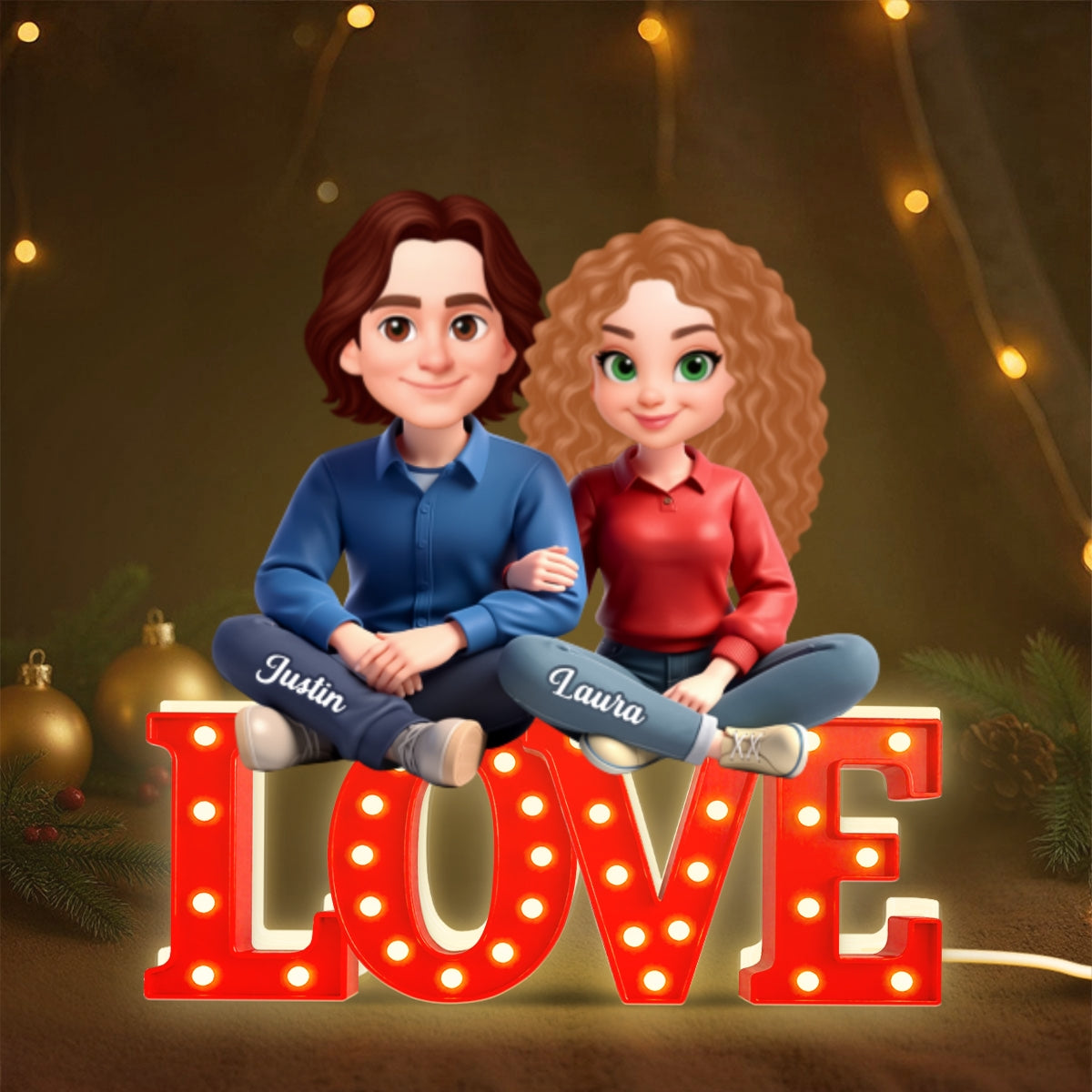 Love Couple Sitting Together - Personalized Light Box - Gift for Couple, for Him, for Her