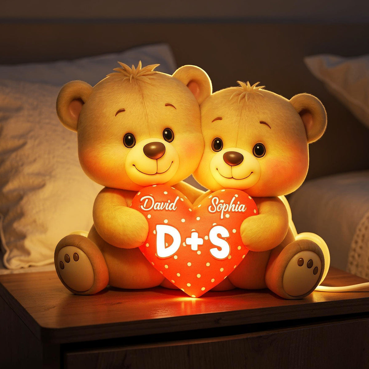 Bear Couple Holding Heart - Personalized Light Box - Valentine's Day Gift for him, for her