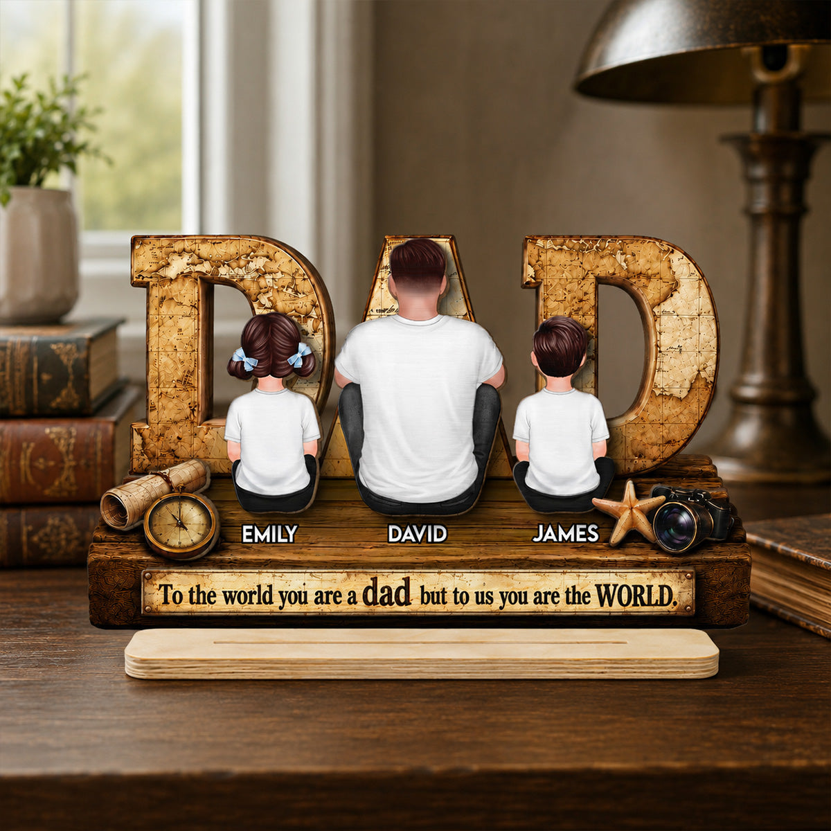 World Best Dad 2D Flat - Personalized Wooden Plaque -  Gift for Dad, Husband