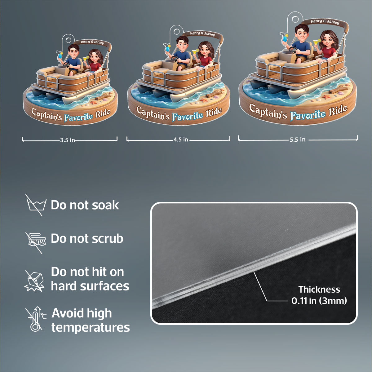 Husband and Wife Pontoon Captain's Favorite Ride - Personalized Acrylic Car Hanger - Gift for him, Gift for her