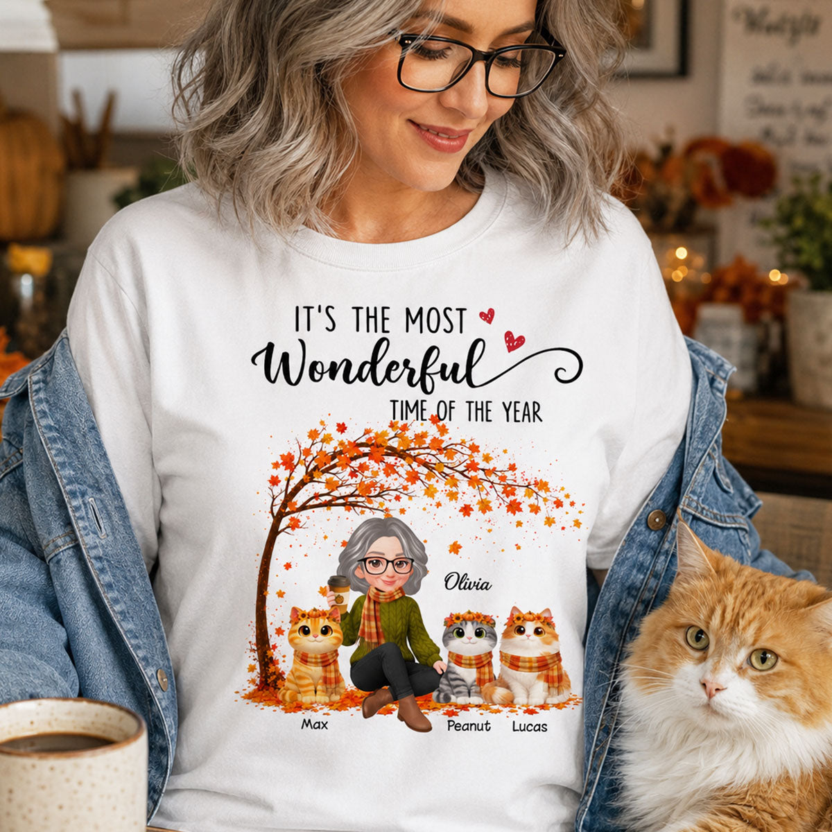Most Wonderful Time of the Year Cute Cats - Personalized Shirt - Trendy Fall Tee for Cat Moms