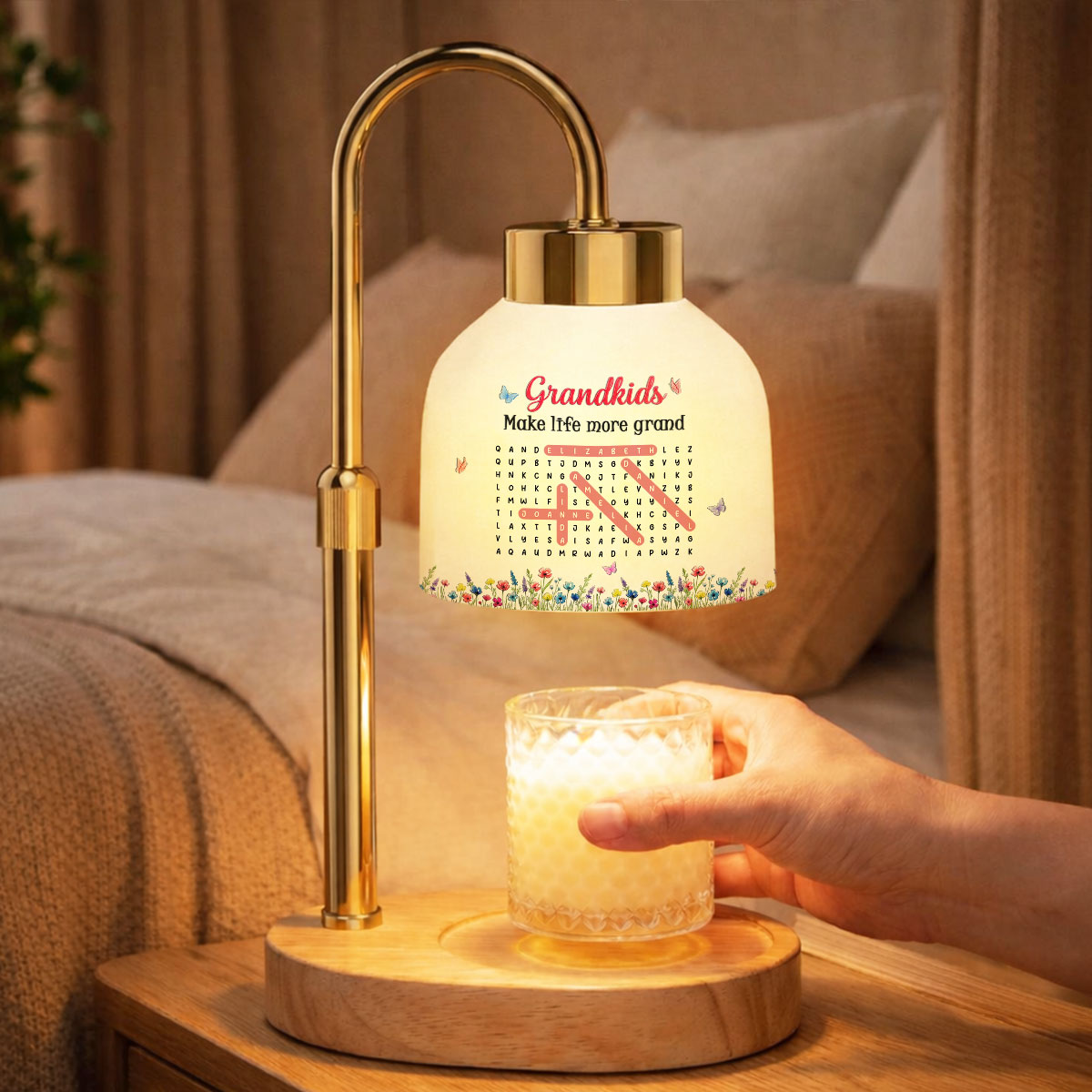 Grandkids Make My Life More Grand Word Search Puzzle - Personalized Candle Warmer Lamp - Mother's Day Gift for Grandma, Mom, Wife