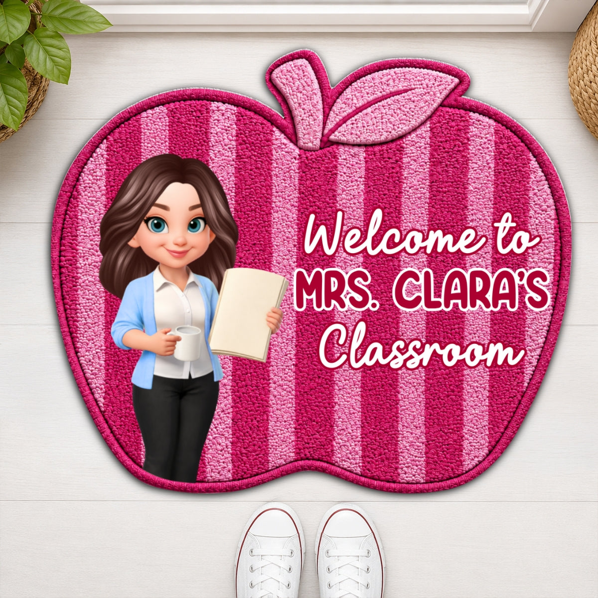 Trending Woman Style Teacher Apple Welcome To Classroom - Personalized Doormat - Back To School Gift For Teacher, Classroom Decor