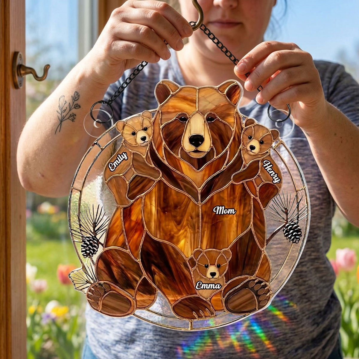 Mama Bear & Kids Custom Name - Personalized Acrylic Suncatcher - Heartfelt Mother's Day Gift For Mom, Wife, Grandma