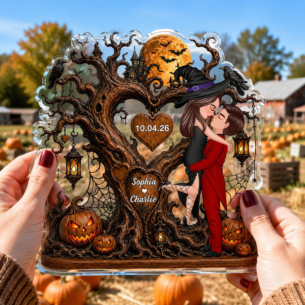 Heart Tree Couple Kissing - Personalized Acrylic Plaque - Halloween Gift For Couple, Him, Her