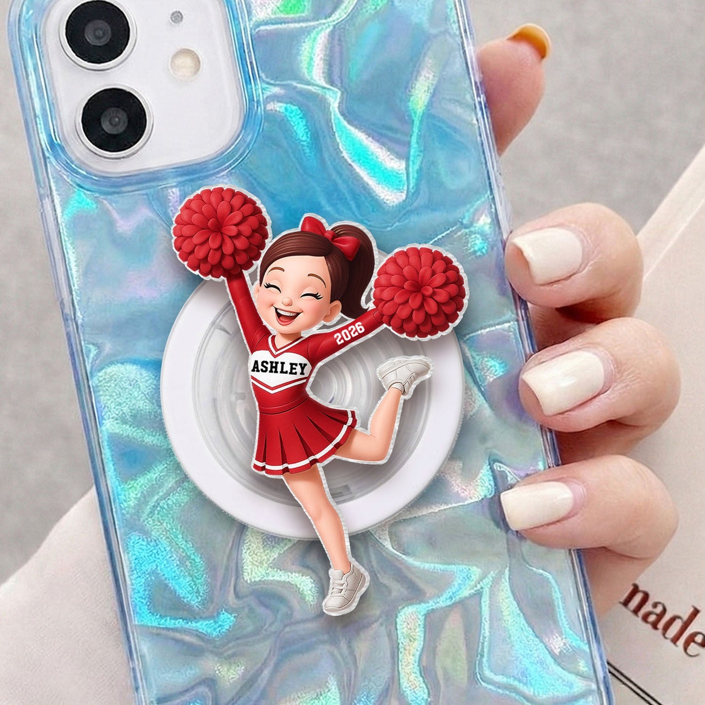 3D Effect Cheerleader Girl - Personalized Acrylic Magnetic Phone Grip - Gift for Daughter, for Granddaughter