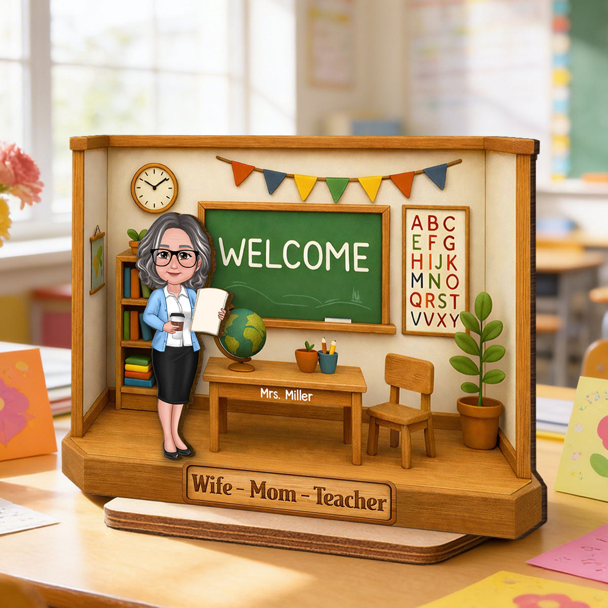 Wife Mom Teacher - Personalized 2-Layered Wooden Plaque - Gift For Teacher Mom