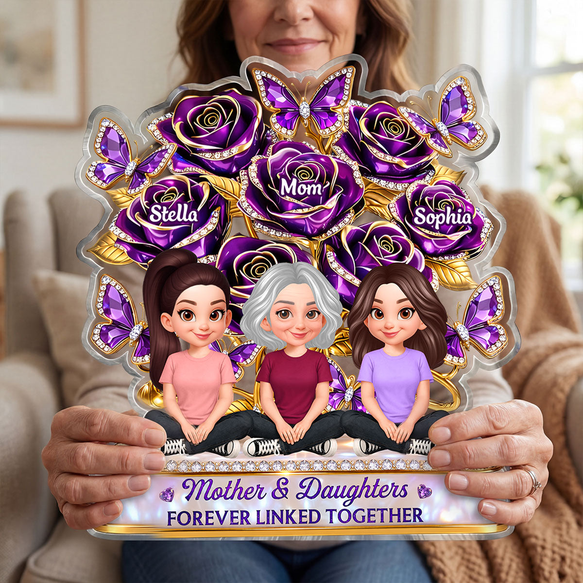Beautiful Roses Mom And Son Daughter Forever Linked Together - Personalized Acrylic Block Plaque - Gift For Mom
