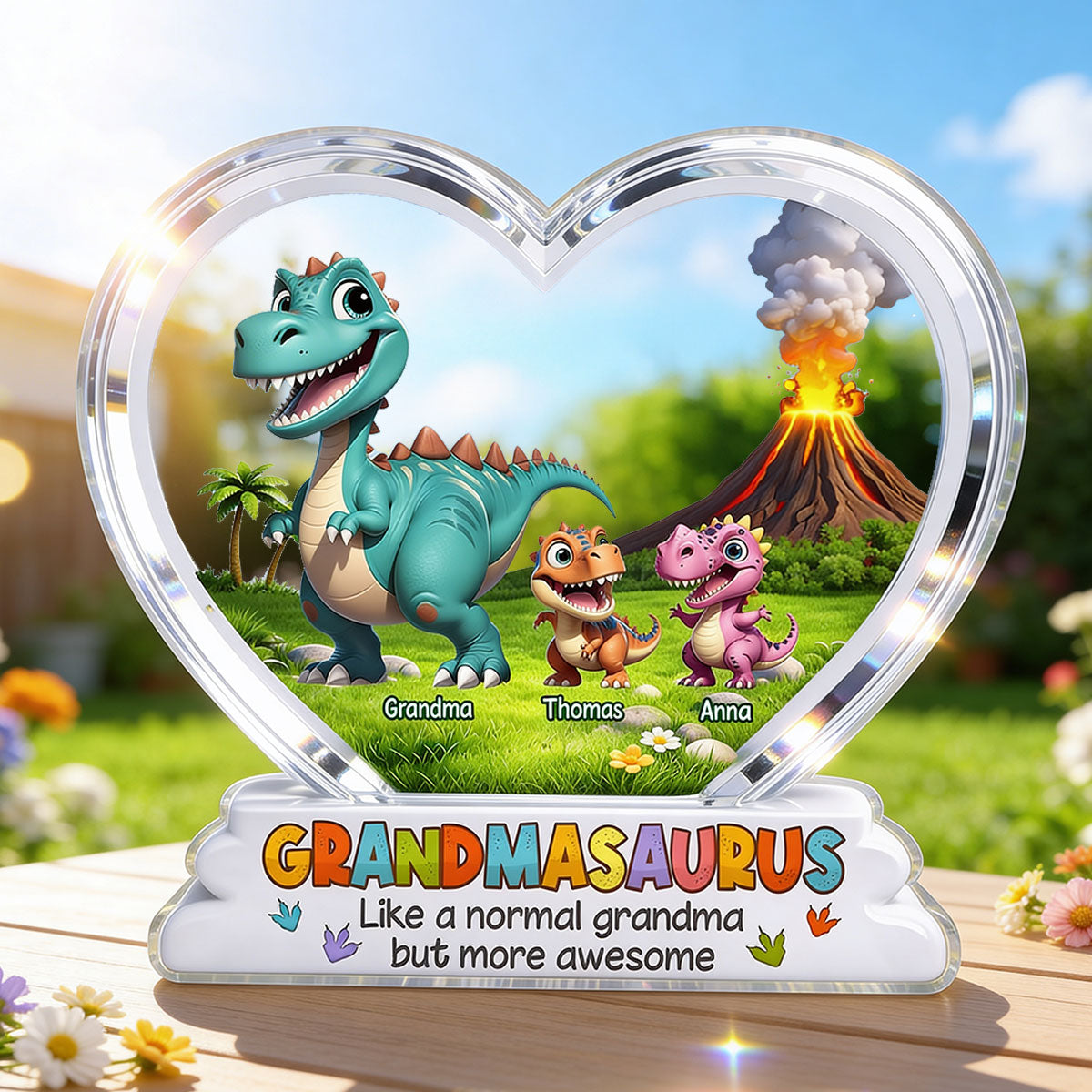 Grandmasaurus And Kids Cartoon Dinosaurs - Personalized Acrylic Block Plaque - Mother's Day Gift For Grandma