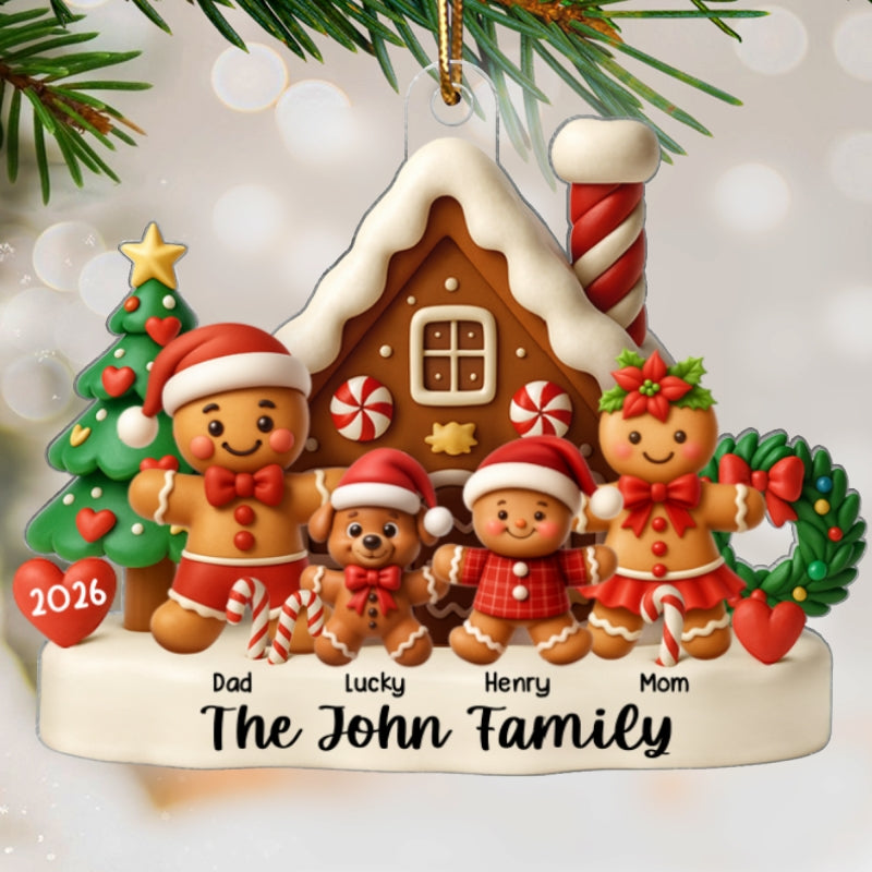 Gingerbread House Family - Personalized Acrylic Ornament - Christmas Decor for Family