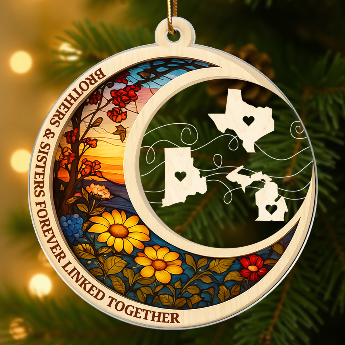 Brothers & Sisters Never Apart At Heart - Personalized Acrylic Ornament - Heartwarming Christmas Gift For Long Distance Brothers & Sisters