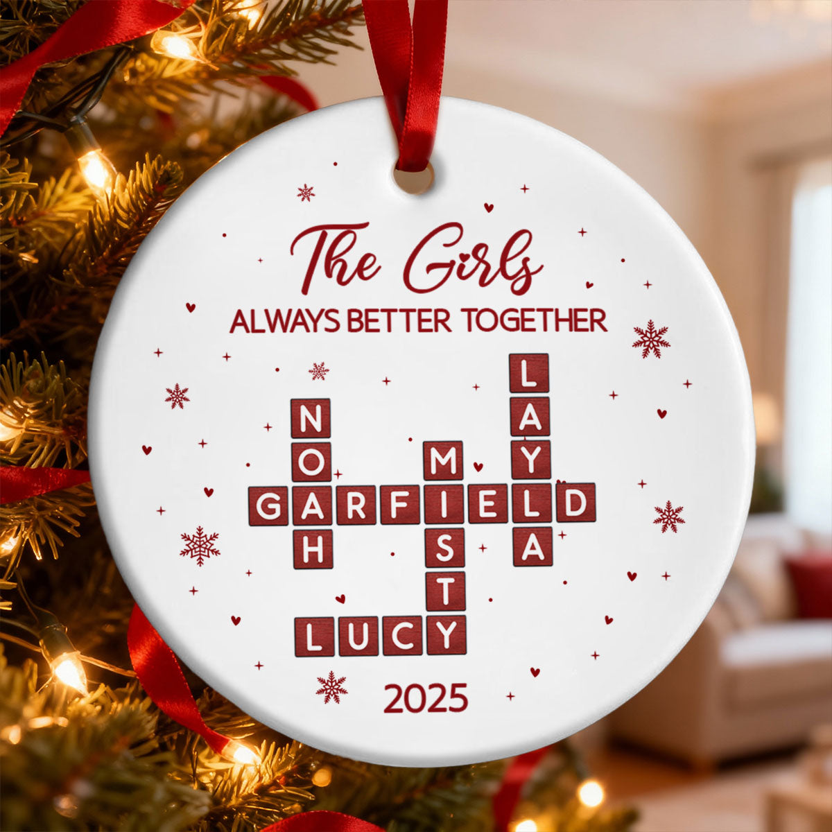 The Girls Always Better Together Festive Crossword Puzzle Art - Personalized Ceramic Ornament - Christmas Gift For Besties
