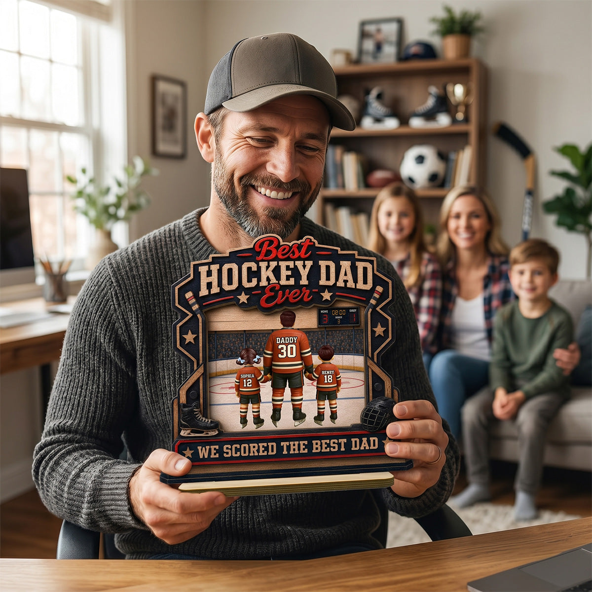 We Scored The Best Dad Hockey Dad & Kids - Personalized 2-Layered Wooden Plaque -  Gift For Hockey Dad