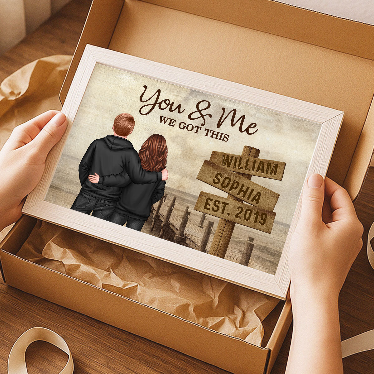 Retro Couple Street Sign - Personalized Poster - Heartfelt Couple Gift for him, for her