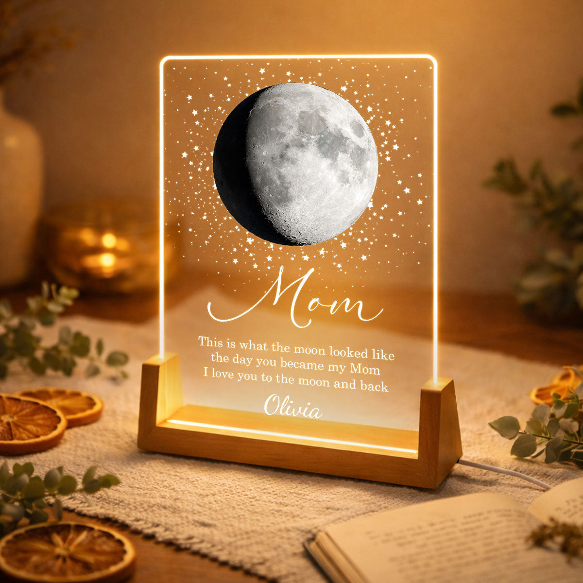 This is What the Moon Look Like the Day You Became My Mom - Personalized LED Night Light - Sentimental Gift for Mom