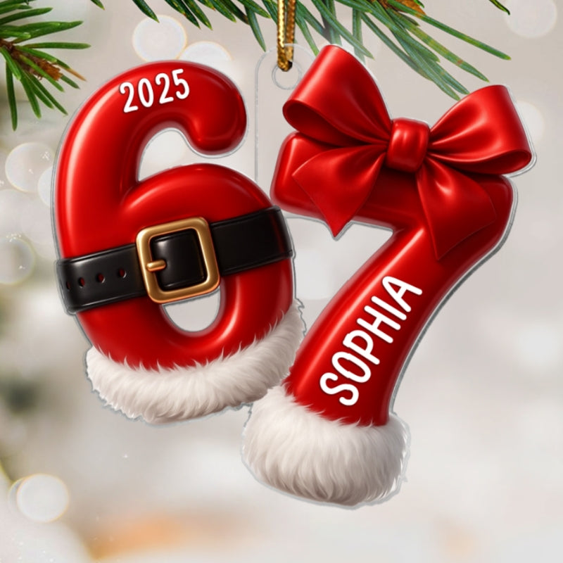 3D Effect Girly Coquette Bow Pattern 67 Six Seven 2025 Slang - Personalized Acrylic Ornament - Funny Christmas Gift For Teen Girl, Grandkid, Gen Alpha