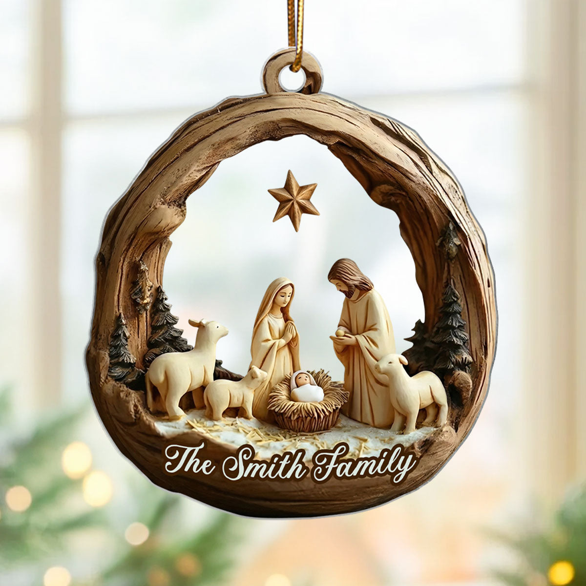 Holy Family Nativity 3D Effect - Personalized Acrylic Ornament - Christmas Gift For Family