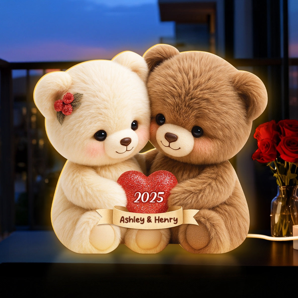 Loving Bear Couple - Personalized Light Box - Sentimental Gift for him, for her
