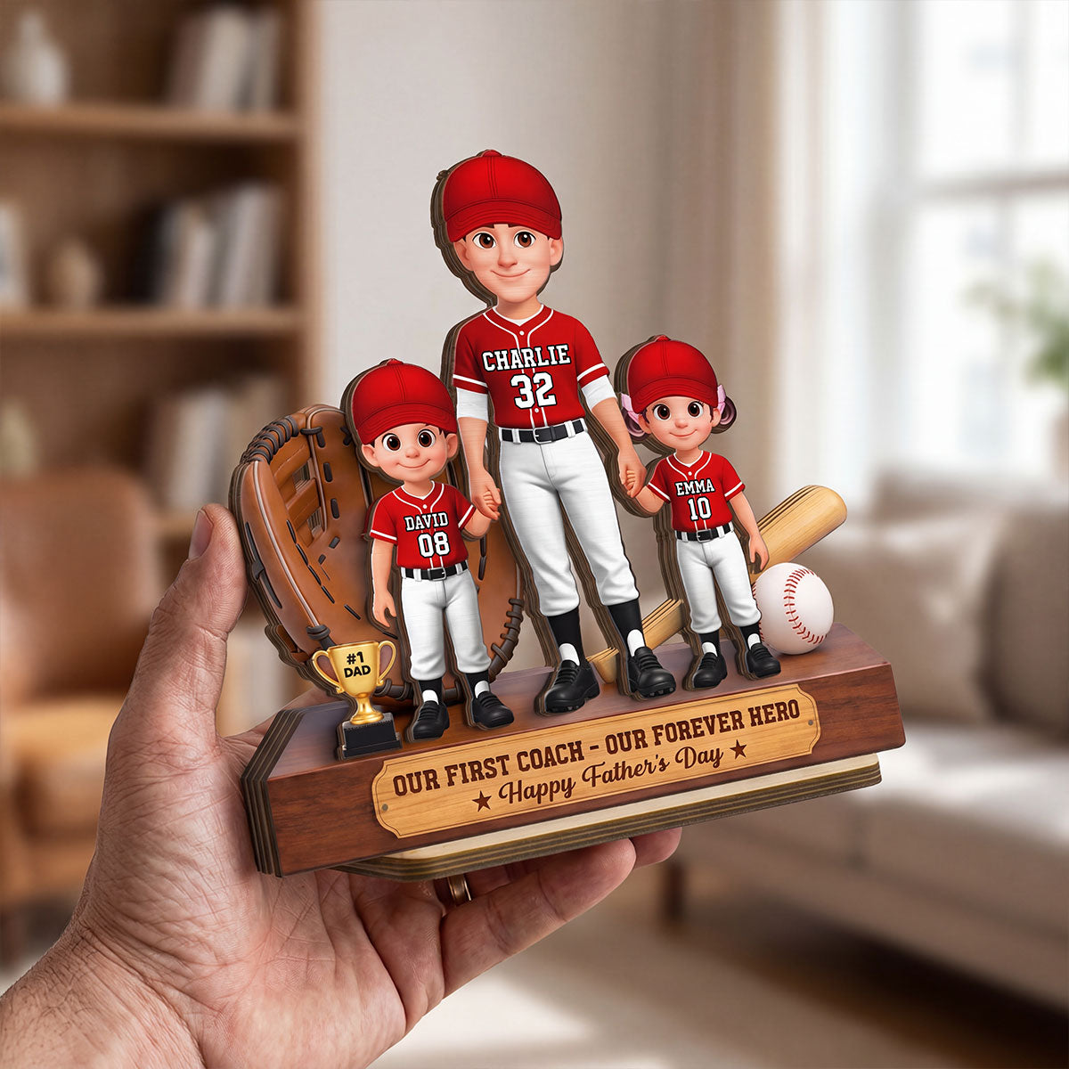 Baseball No.1 Dad We Caught The Best Dad - Personalized 2-Layered Wooden Plaque -  Gift For Dad
