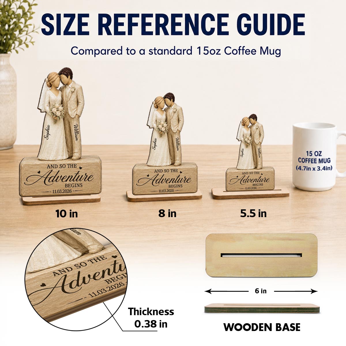 Wedding Couple 2D Flat - Personalized 2-Layered Wooden Plaque - Wedding Keepsake Gift For Couple