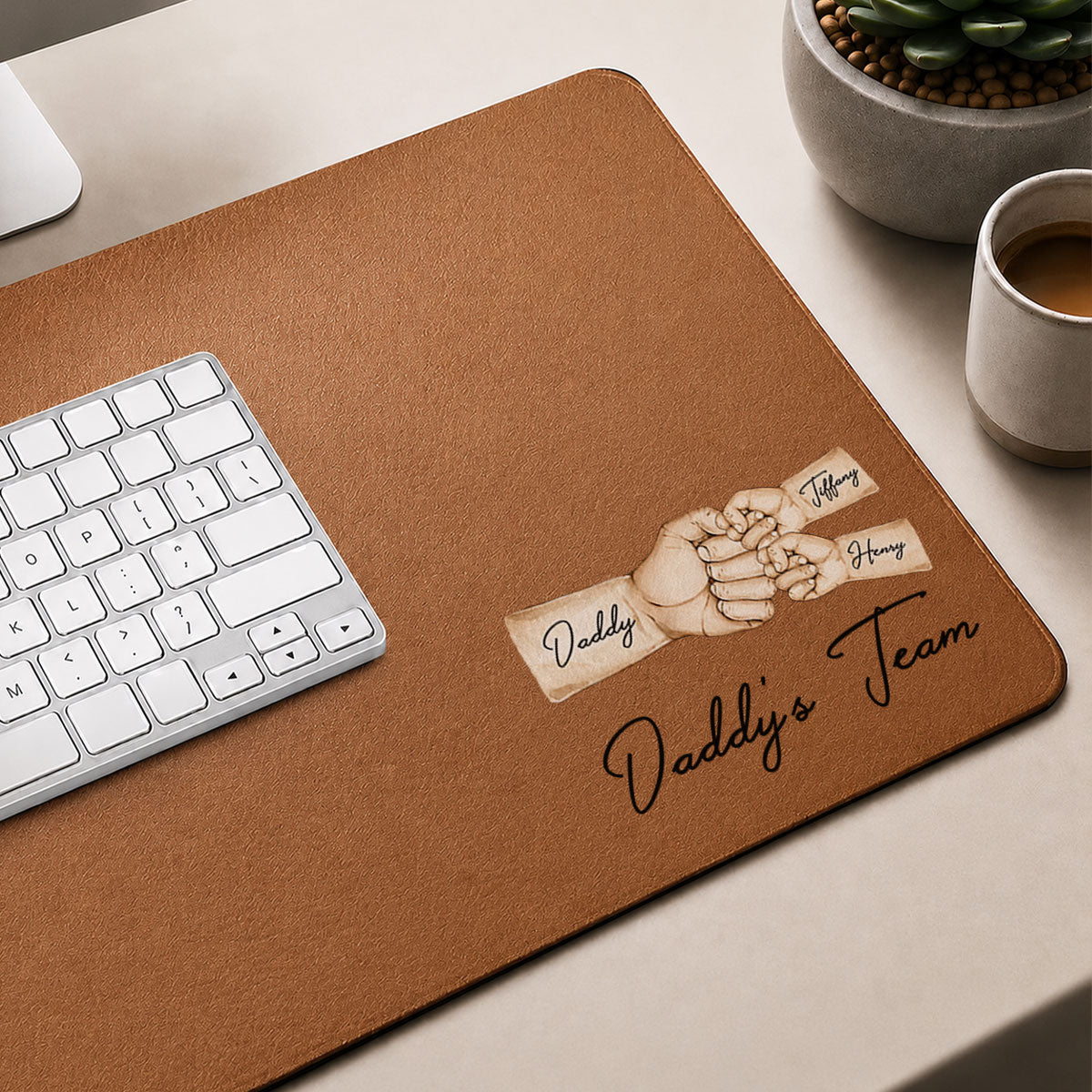 Daddy's Team Fist Bump - Personalized Desk Mat - Father's Day Gift For Dad, Husband
